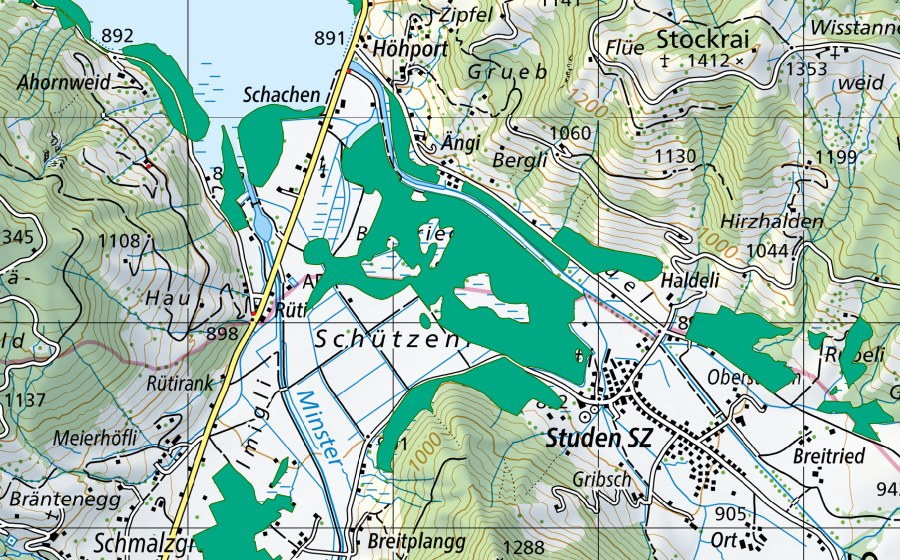 Carte nationale swisstopo avec le périmètre protégé de Breitried (Bas-marais)