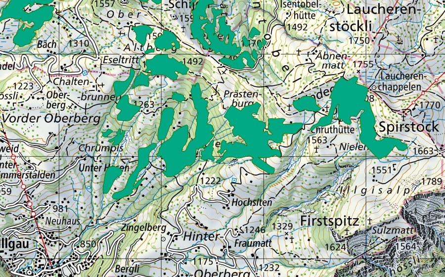 Carte nationale swisstopo avec le périmètre protégé de Brestenburg/Rieter (Bas-marais)