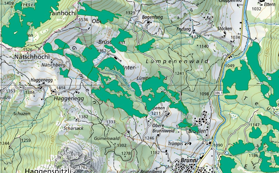 Carta nazionale swisstopo con il perimetro protetto di Brüschrain (Torbiera bassa)