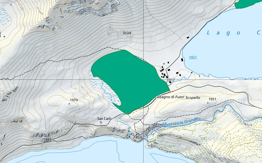 Carte nationale swisstopo avec le périmètre protégé de Cadagno di fuori (Bas-marais)