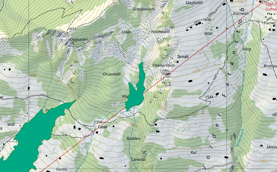 Carta nazionale swisstopo con il perimetro protetto di Cania (Torbiera bassa)
