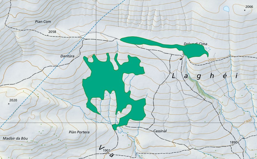 swisstopo national map showing the protected perimeter of Cassinal (Fen)