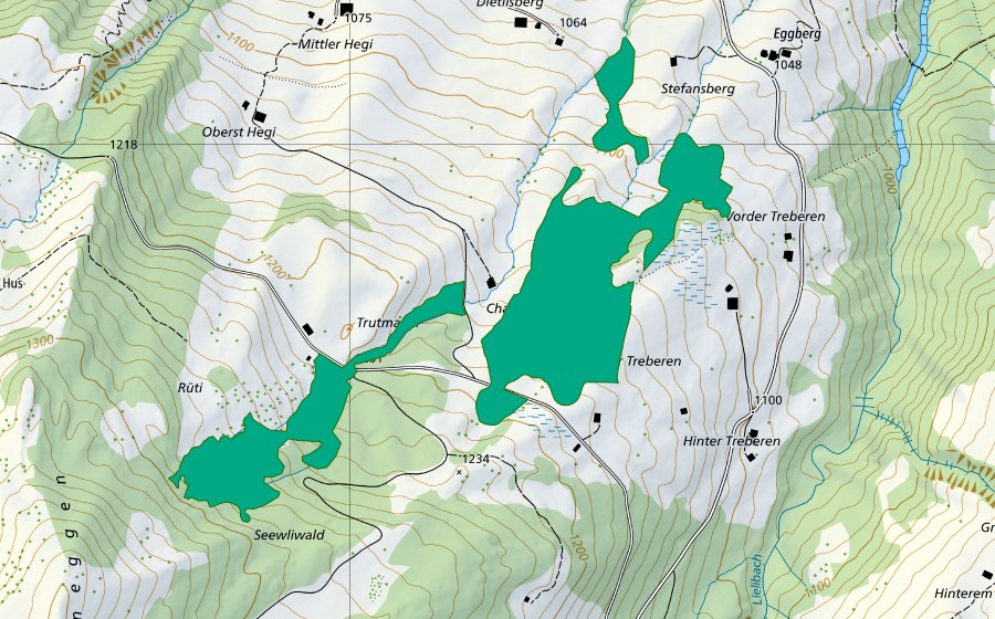 Carte nationale swisstopo avec le périmètre protégé de Chastenmatt (Bas-marais)