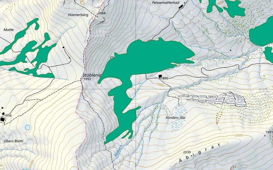 Landeskarte swisstopo mit dem Schutzperimeter von Chatzberg (Flachmoor)