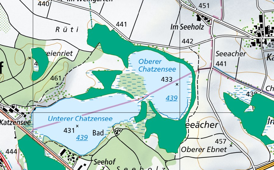 Landeskarte swisstopo mit dem Schutzperimeter von Chatzensee (Flachmoor)