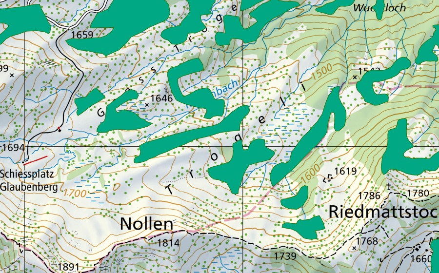 Carte nationale swisstopo avec le périmètre protégé de Chli Trogen (Bas-marais)