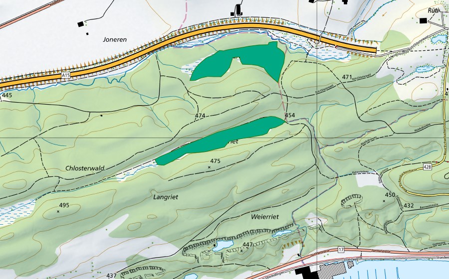 Landeskarte swisstopo mit dem Schutzperimeter von Chlosterwald (Flachmoor)