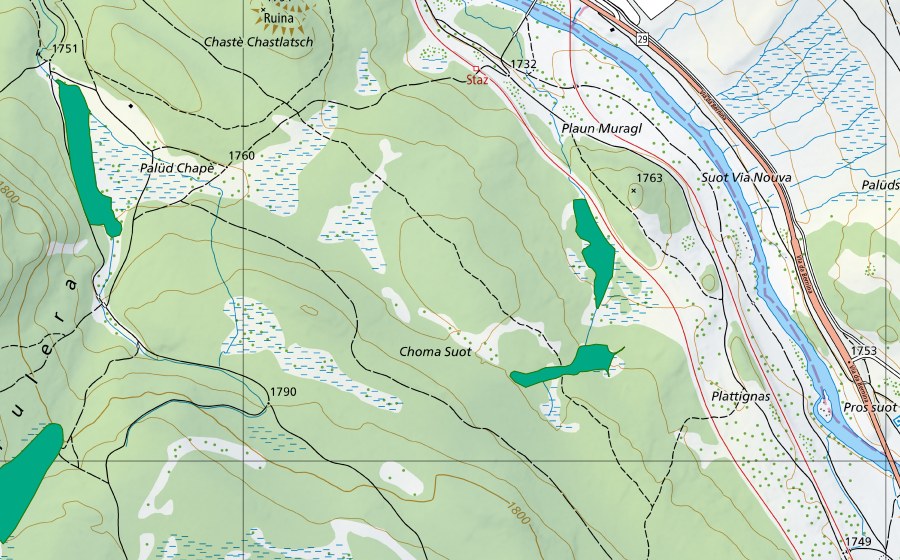 swisstopo national map showing the protected perimeter of Choma Suot-Palüd Chapè (Fen)