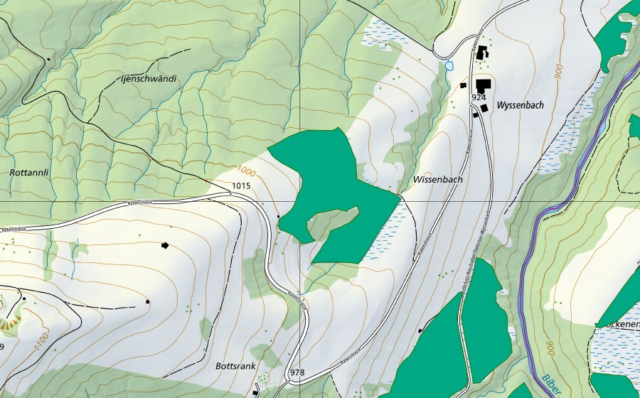 Carte nationale swisstopo avec le périmètre protégé de Chrottenboden (Bas-marais)