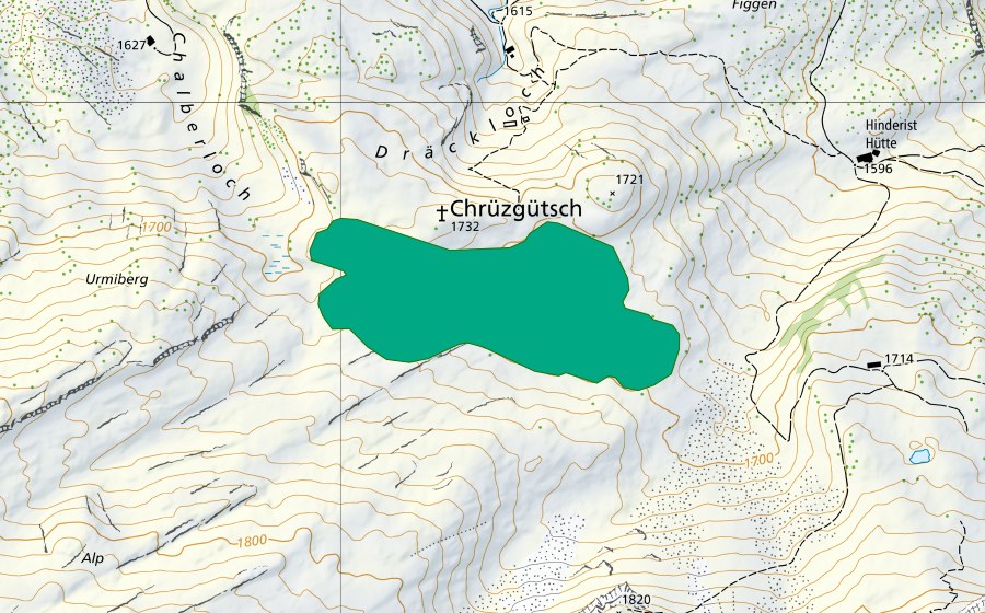 swisstopo national map showing the protected perimeter of Chrüzgütsch (Fen)