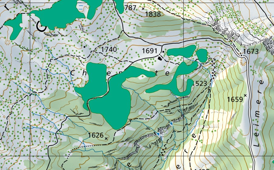Carta nazionale swisstopo con il perimetro protetto di Chüematte (Torbiera bassa)