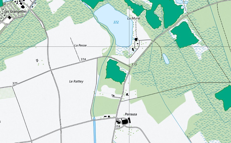 Carte nationale swisstopo avec le périmètre protégé de Clos Montet (Bas-marais)