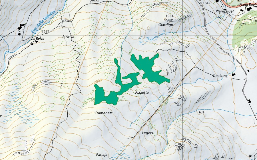 Carte nationale swisstopo avec le périmètre protégé de Culmanets (Bas-marais)
