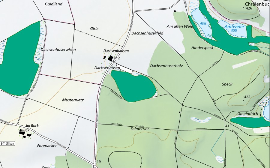 Carte nationale swisstopo avec le périmètre protégé de Dachsenhuser Riet (Bas-marais)