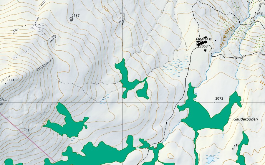 swisstopo national map showing the protected perimeter of Duranna (Fen)