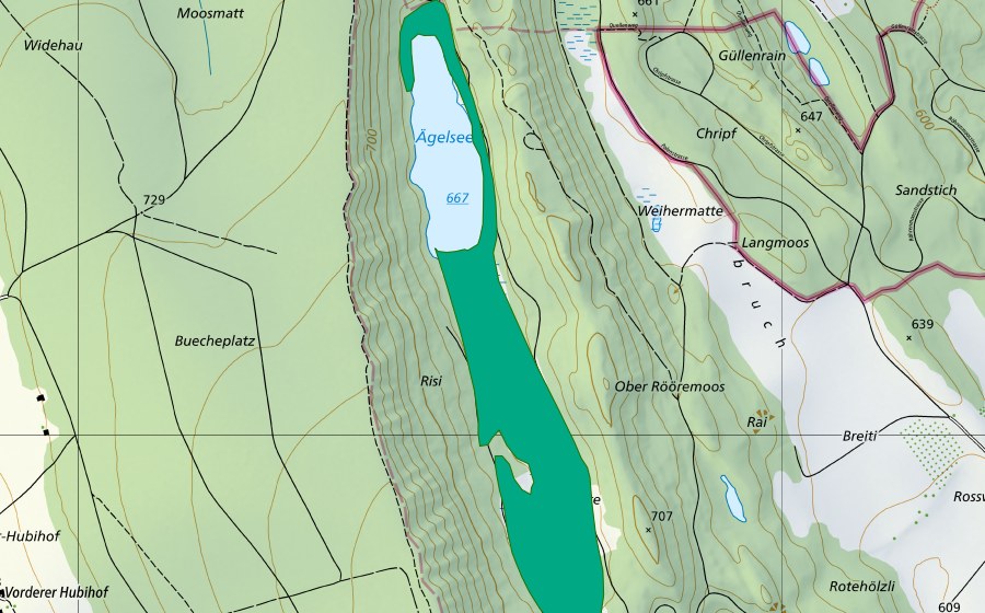 Carte nationale swisstopo avec le périmètre protégé de Egelsee/Seematten (Bas-marais)