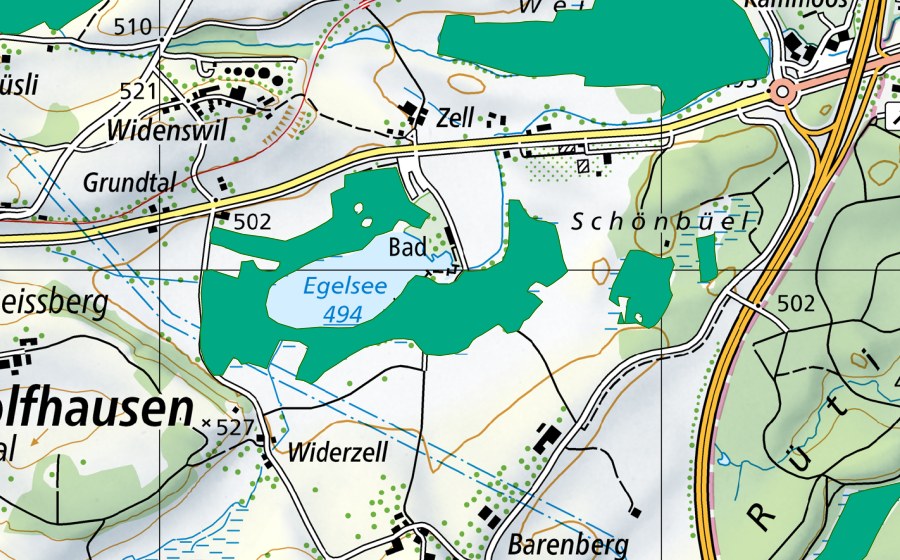swisstopo national map showing the protected perimeter of Egelsee (Fen)