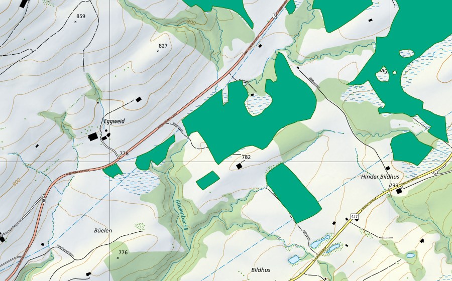 Carte nationale swisstopo avec le périmètre protégé de Eggweid auf dem Ricken (Bas-marais)