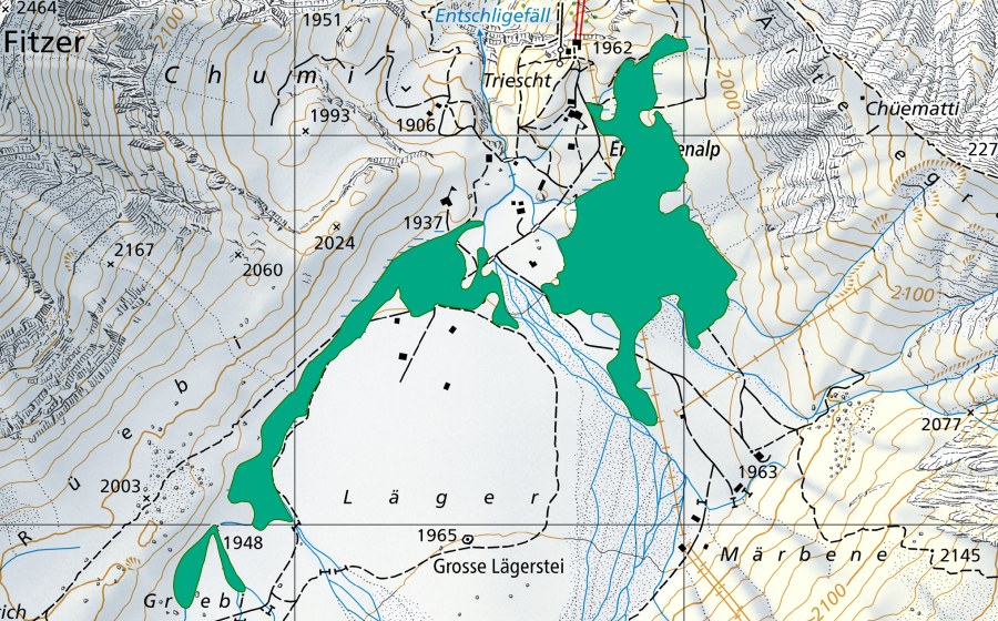 swisstopo national map showing the protected perimeter of Engstligenalp (Fen)