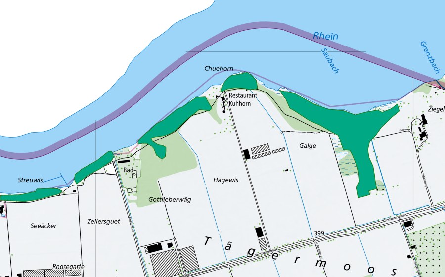 Carta nazionale swisstopo con il perimetro protetto di Espen Riet bei Ziegelhof (Torbiera bassa)