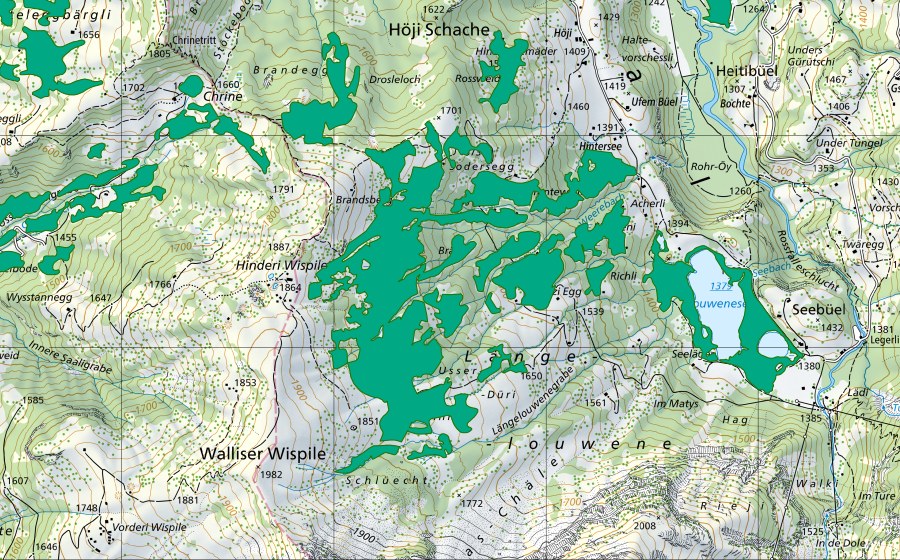swisstopo national map showing the protected perimeter of Falksmatte/Sodersegg/Dürri (Fen)