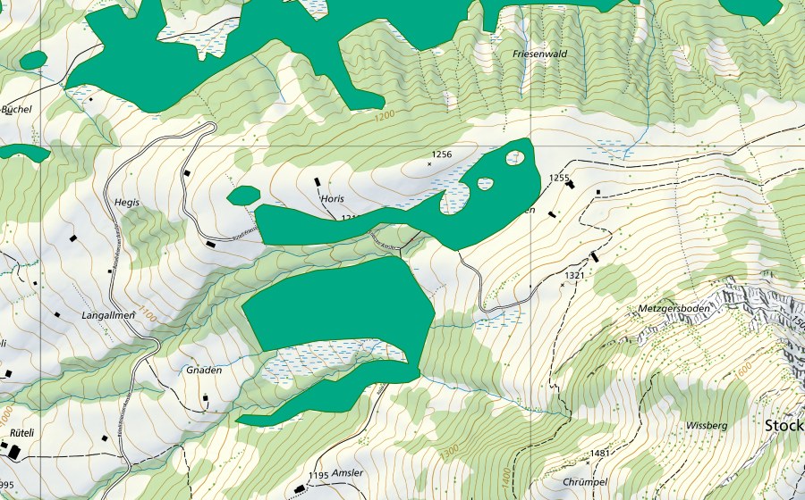Landeskarte swisstopo mit dem Schutzperimeter von Friessen (Flachmoor)