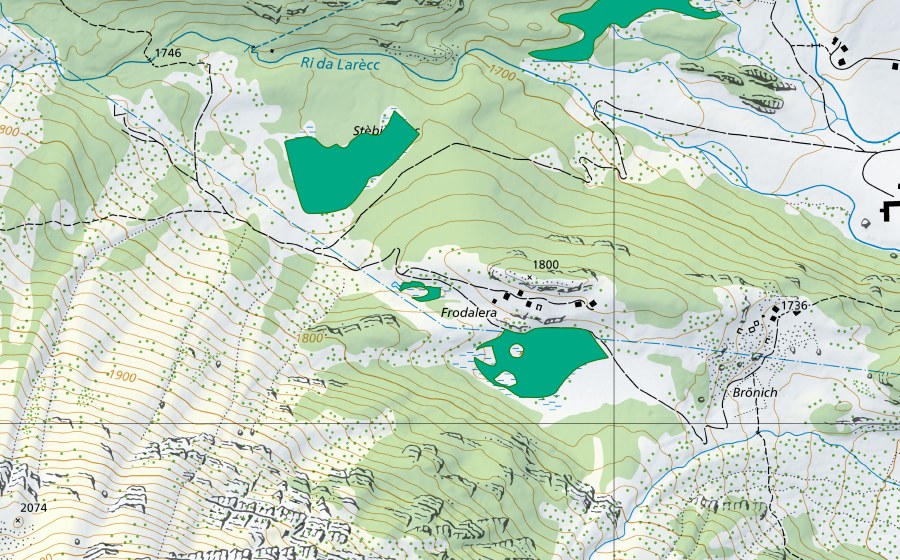 Carte nationale swisstopo avec le périmètre protégé de Frodalera (Bas-marais)