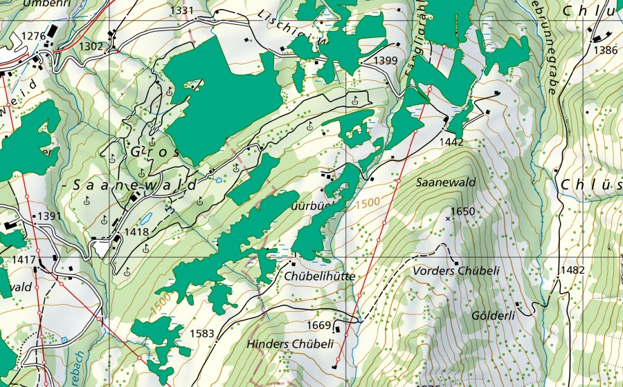 Carte nationale swisstopo avec le périmètre protégé de Füürbüel, Raafgarte (Bas-marais)