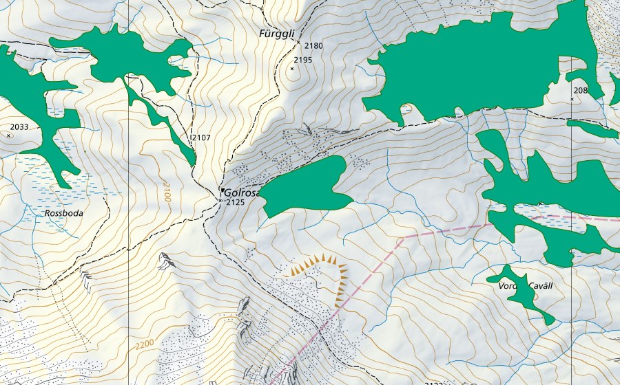 Landeskarte swisstopo mit dem Schutzperimeter von Gadenstatt (Flachmoor)