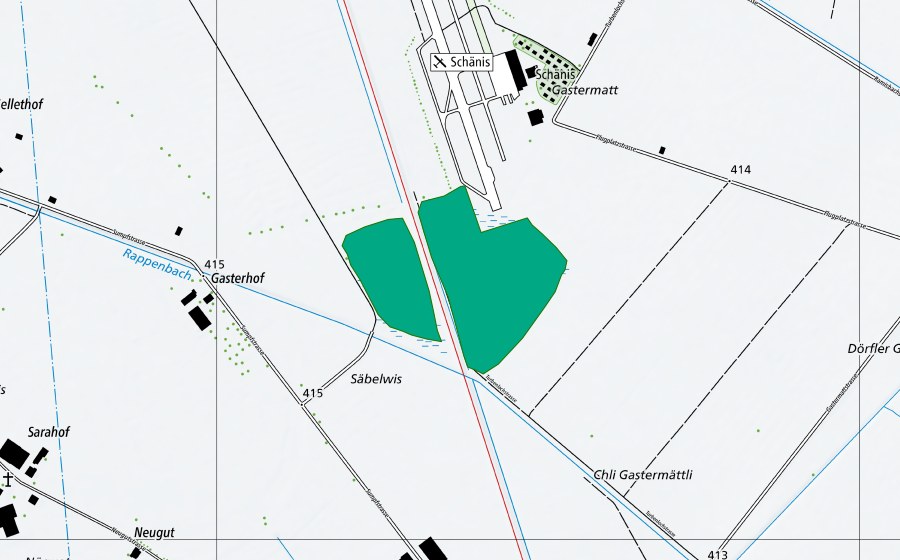 swisstopo national map showing the protected perimeter of Gastermatt (Fen)