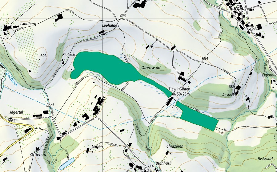 Carte nationale swisstopo avec le périmètre protégé de Girenmoos (Bas-marais)
