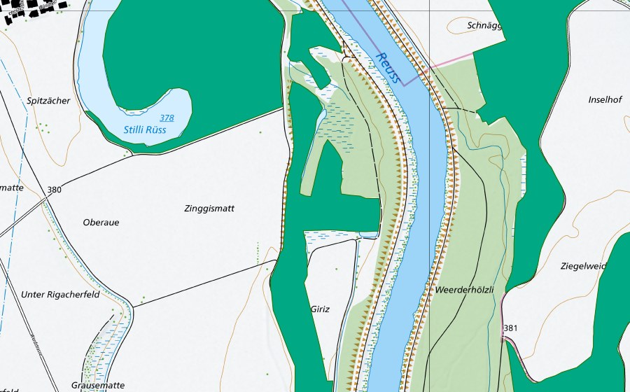 swisstopo national map showing the protected perimeter of Giriz Rottenschwil (Fen)