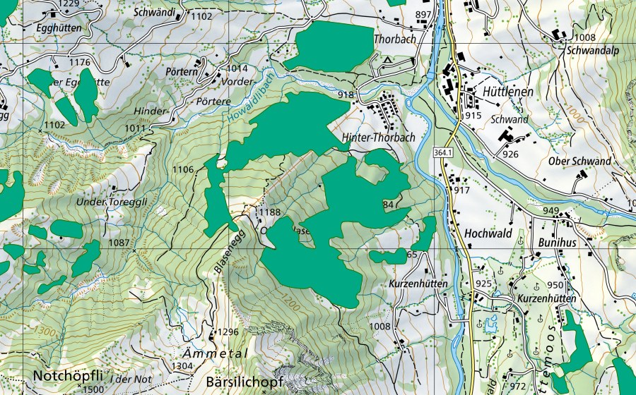 Carte nationale swisstopo avec le périmètre protégé de Glaserenmoos (Bas-marais)