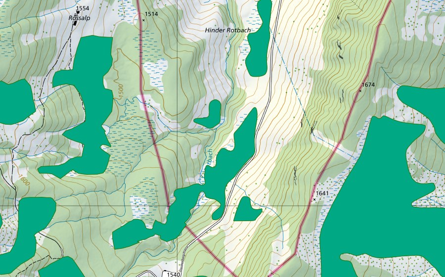 Carte nationale swisstopo avec le périmètre protégé de Glaubenberg/Hinter Rotbach (Bas-marais)