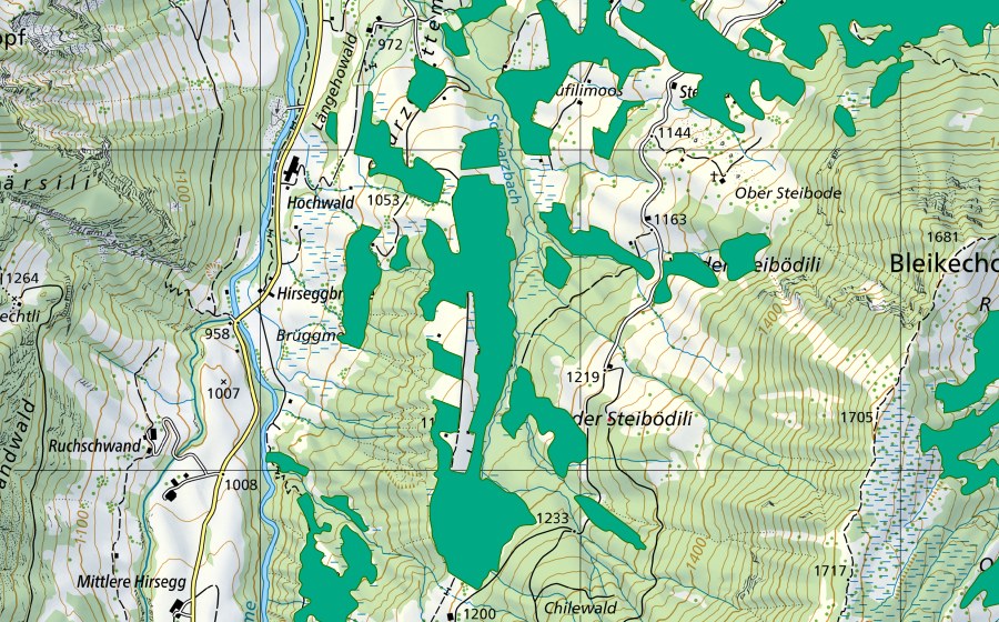 Landeskarte swisstopo mit dem Schutzperimeter von Gloggenmatt (Flachmoor)