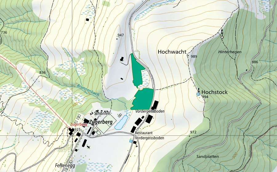 swisstopo national map showing the protected perimeter of Golperen/Girenmoos (Fen)