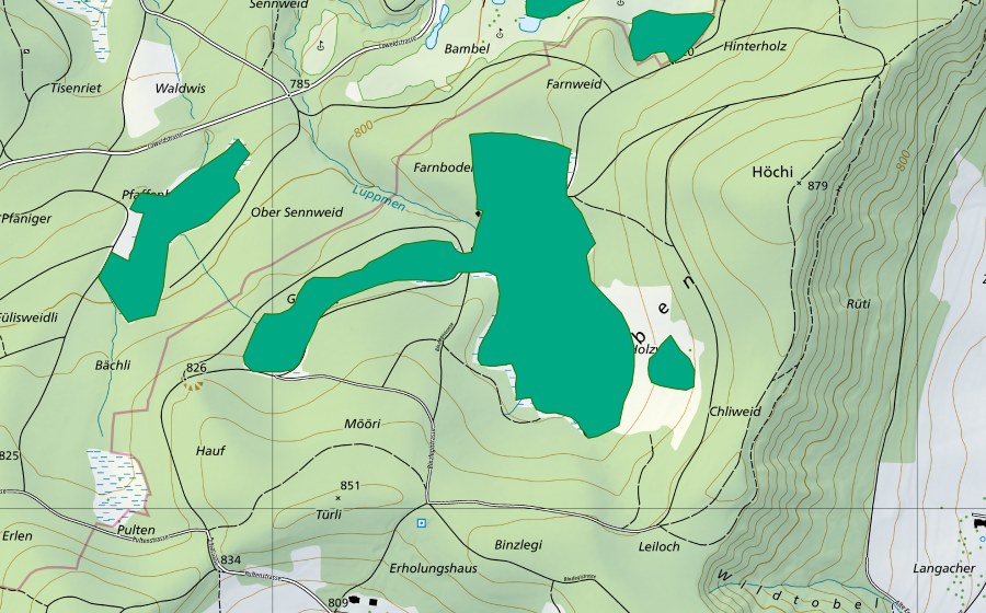 Carte nationale swisstopo avec le périmètre protégé de Grabenriet/Grossriet (Bas-marais)