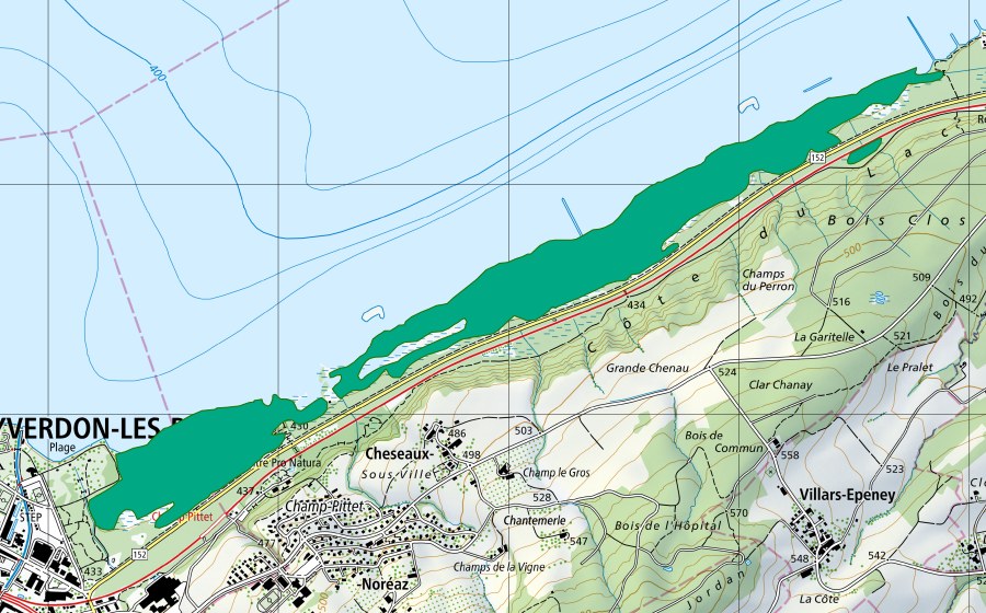 swisstopo national map showing the protected perimeter of Grèves du lac (Fen)