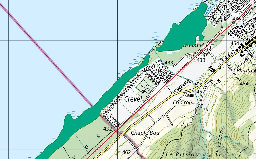 Carte nationale swisstopo avec le périmètre protégé de Grèves du lac (Bas-marais)