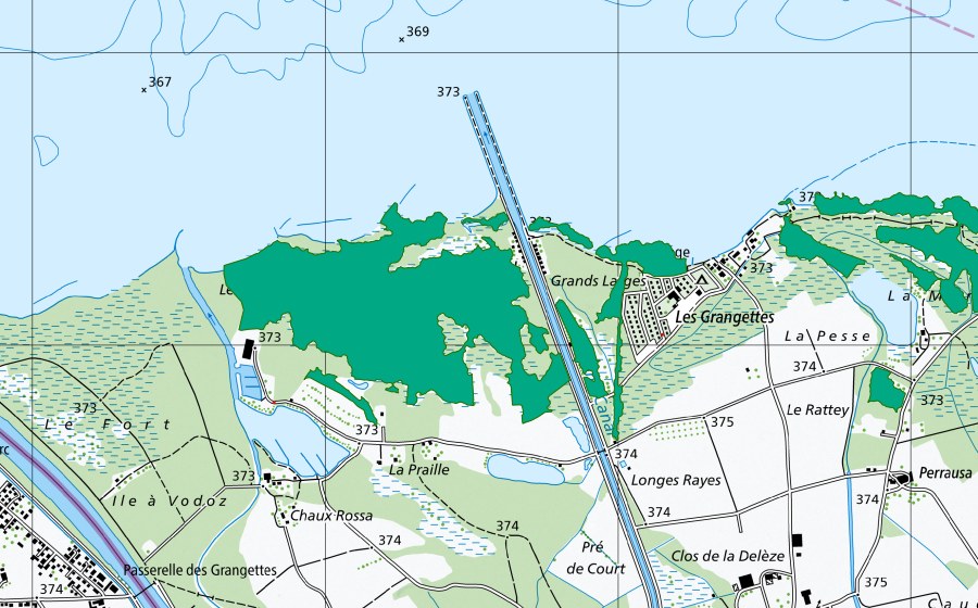 Landeskarte swisstopo mit dem Schutzperimeter von Gros Brasset (Flachmoor)