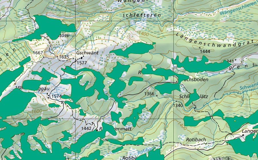 swisstopo national map showing the protected perimeter of Gschwänt/Längenschwand (Fen)