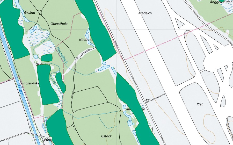 Carte nationale swisstopo avec le périmètre protégé de Gstöck/Ifang (Bas-marais)