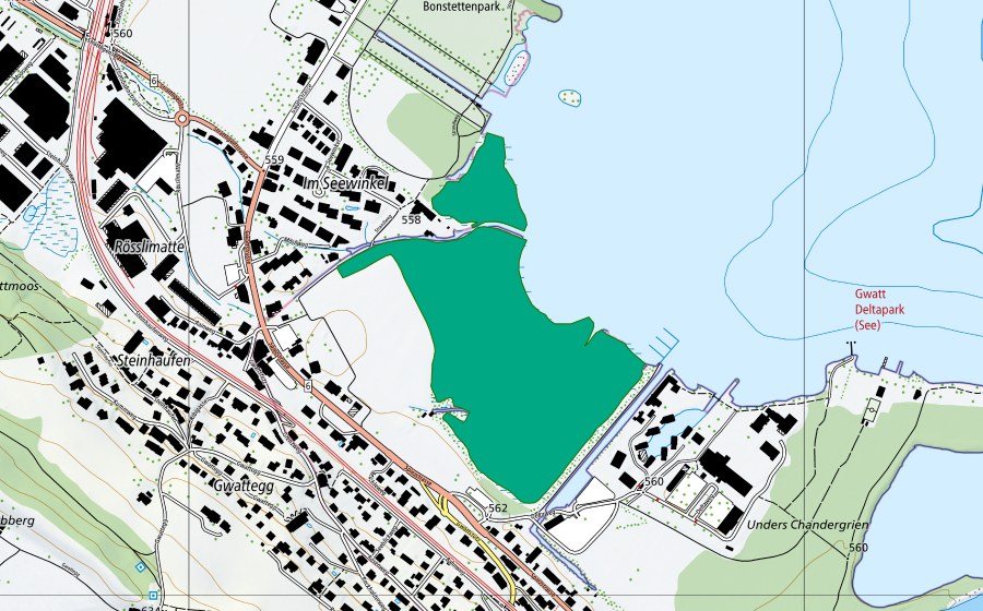 swisstopo national map showing the protected perimeter of Gwattlischenmoos (Fen)