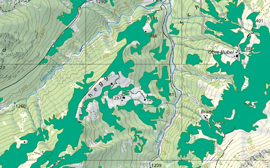 Carte nationale swisstopo avec le périmètre protégé de Habchegg (Bas-marais)