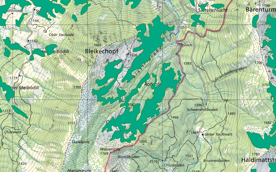 Carte nationale swisstopo avec le périmètre protégé de Hagleren (Bas-marais)