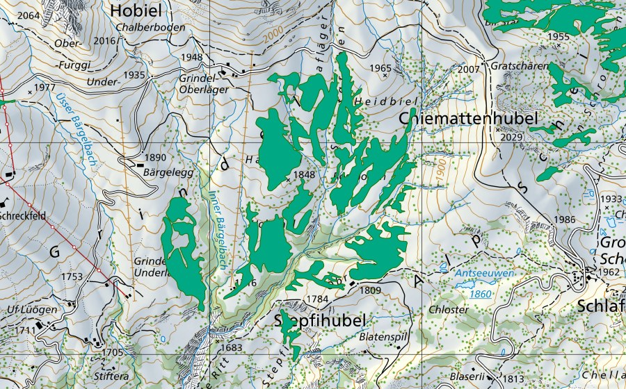 Carte nationale swisstopo avec le périmètre protégé de Hambiel/Rossboden (Bas-marais)