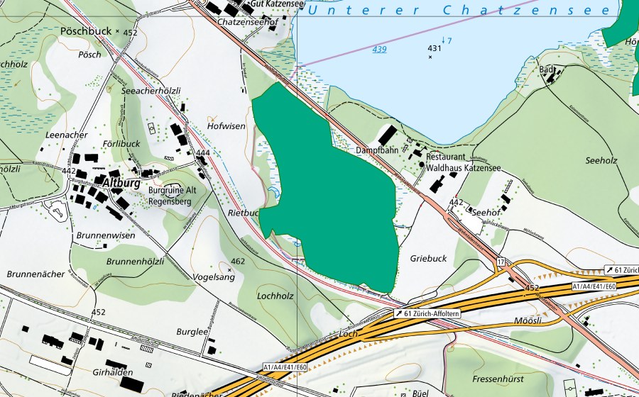 Landeskarte swisstopo mit dem Schutzperimeter von Hänsiried (Flachmoor)