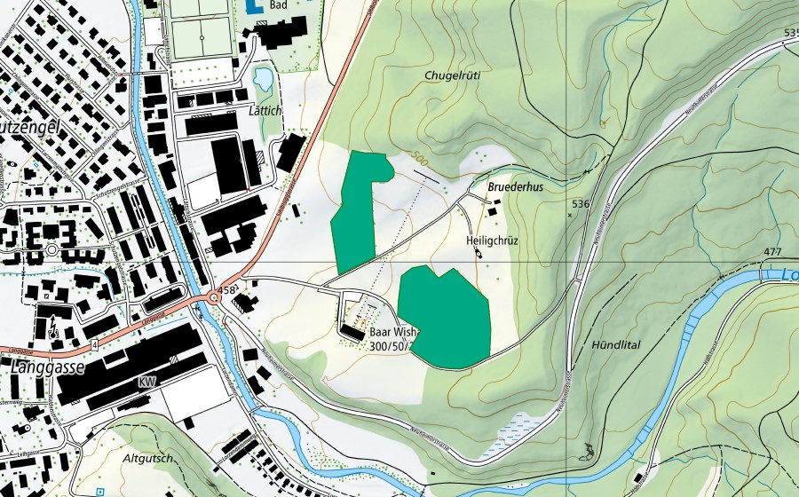 swisstopo national map showing the protected perimeter of Heiligchrüz (Fen)
