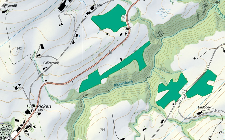 Carte nationale swisstopo avec le périmètre protégé de Hell (Bas-marais)