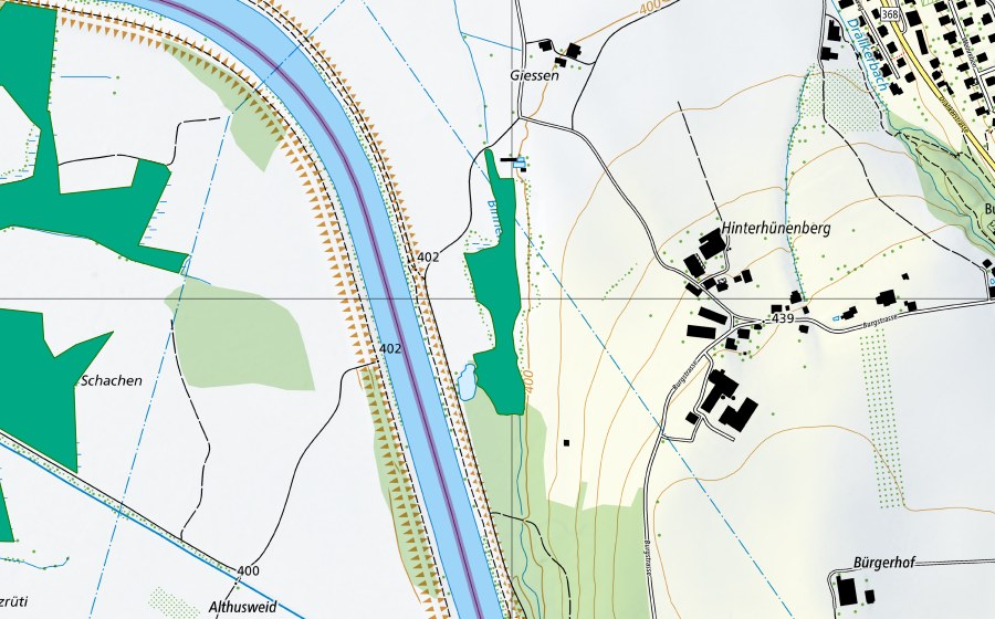 Landeskarte swisstopo mit dem Schutzperimeter von Hinterhünenberg (Flachmoor)